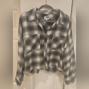 Gray and White Plaid Button-Up Shirt